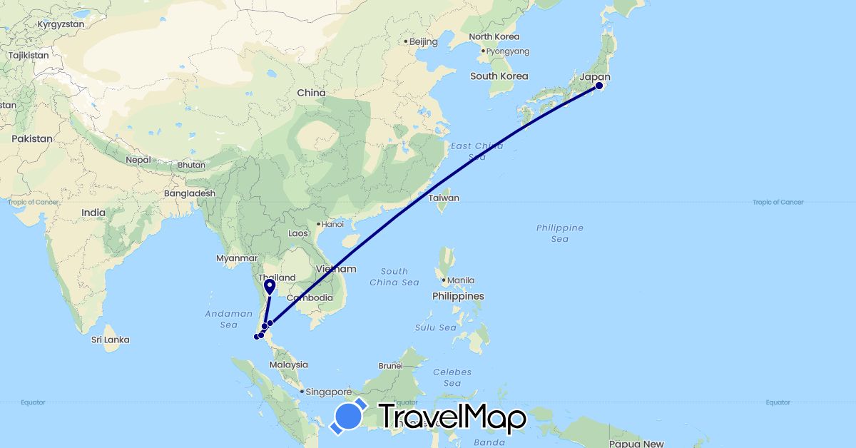 TravelMap itinerary: driving in Japan, Thailand (Asia)
